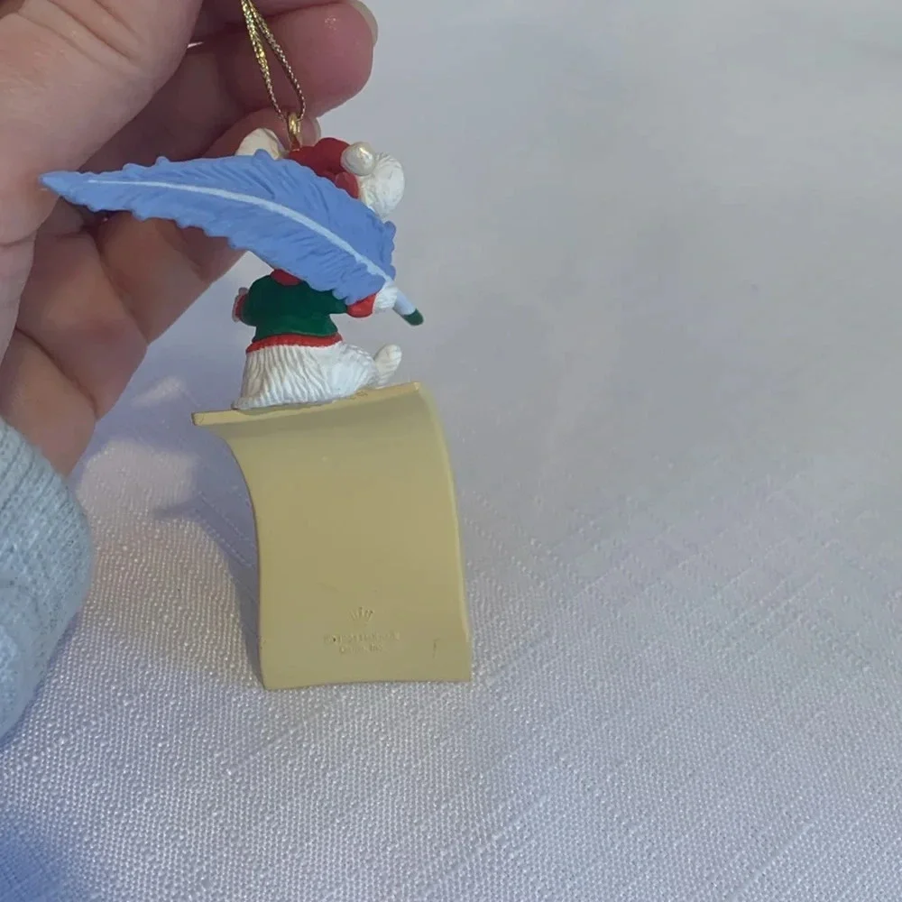 Vintage Hallmark 3” Mouse with Quill Pen and Dear Santa Letter Holiday Ornament